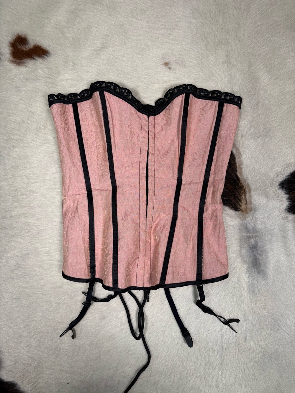 Pink Boned Corset Bustier | Lace Up Back | Medium